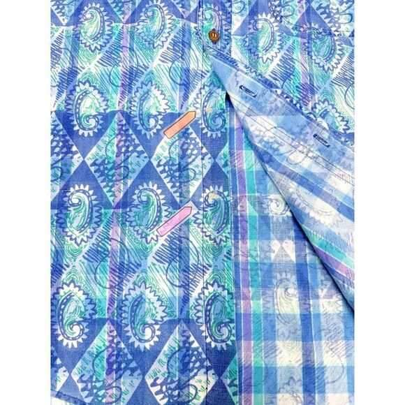 Vintage Chaps Ralph Lauren Shirt Medium Paisley Blue Purple Button Front - Picture 6 of 10